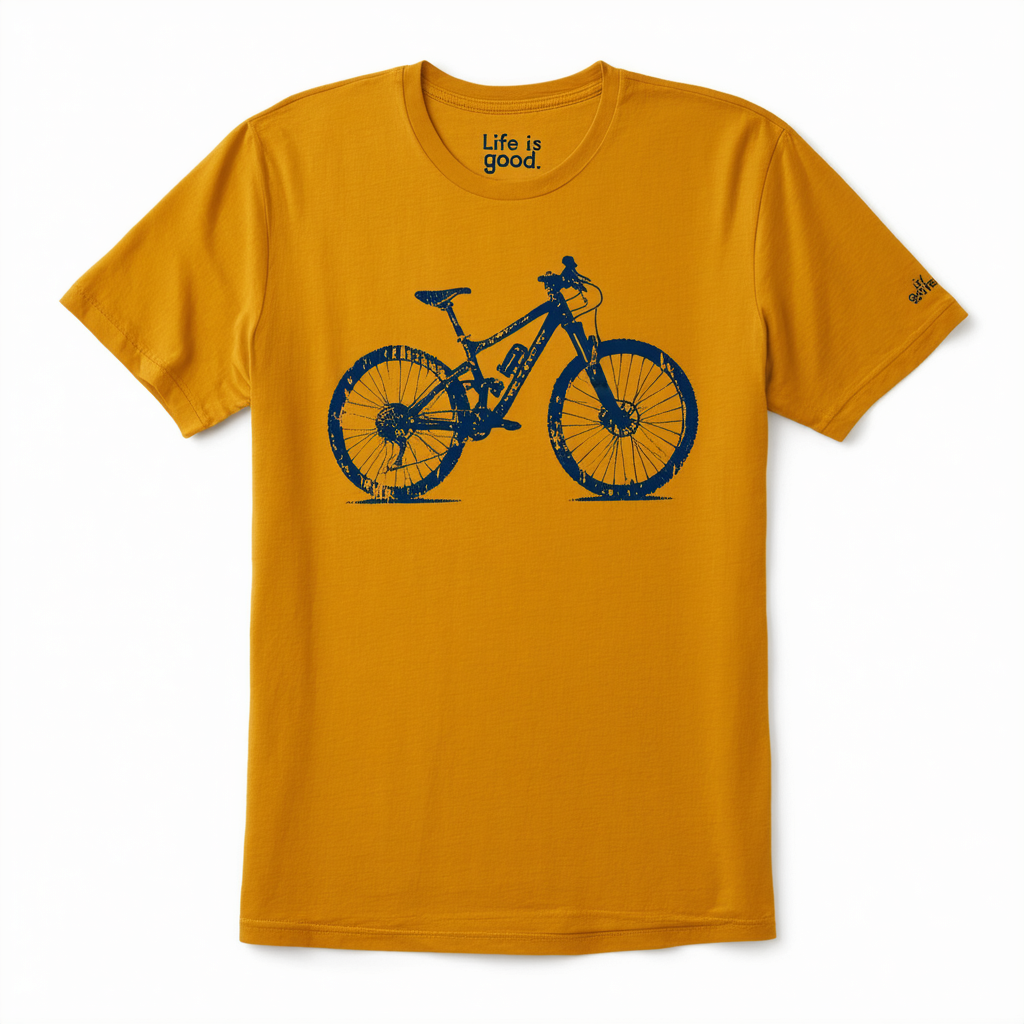 Life is Good Men's Crusher Stamped Mountain Bike T-Shirt (Curry Gold)