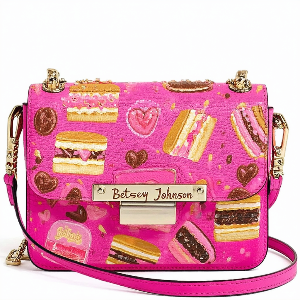 Betsey Johnson Womens Betsey's Flap Jacks Graphic Crossbody Handbag Pink Small