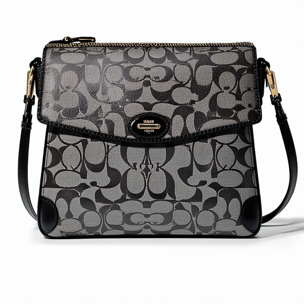 Coach 18926 Peyton Black & Grey Signature File Cross-body Bag