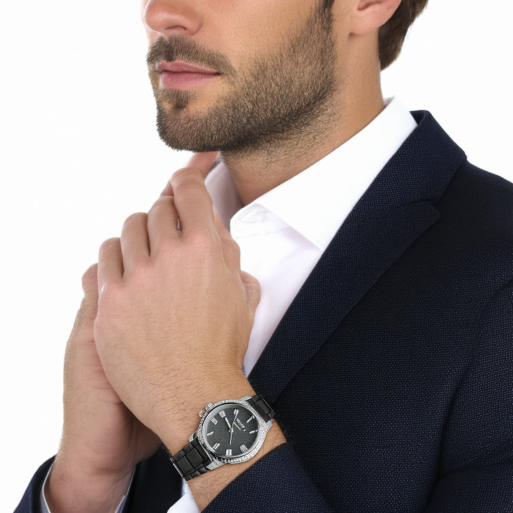Caravelle by Bulova Men's 43D006 Diamond Accented Black Dial Watch