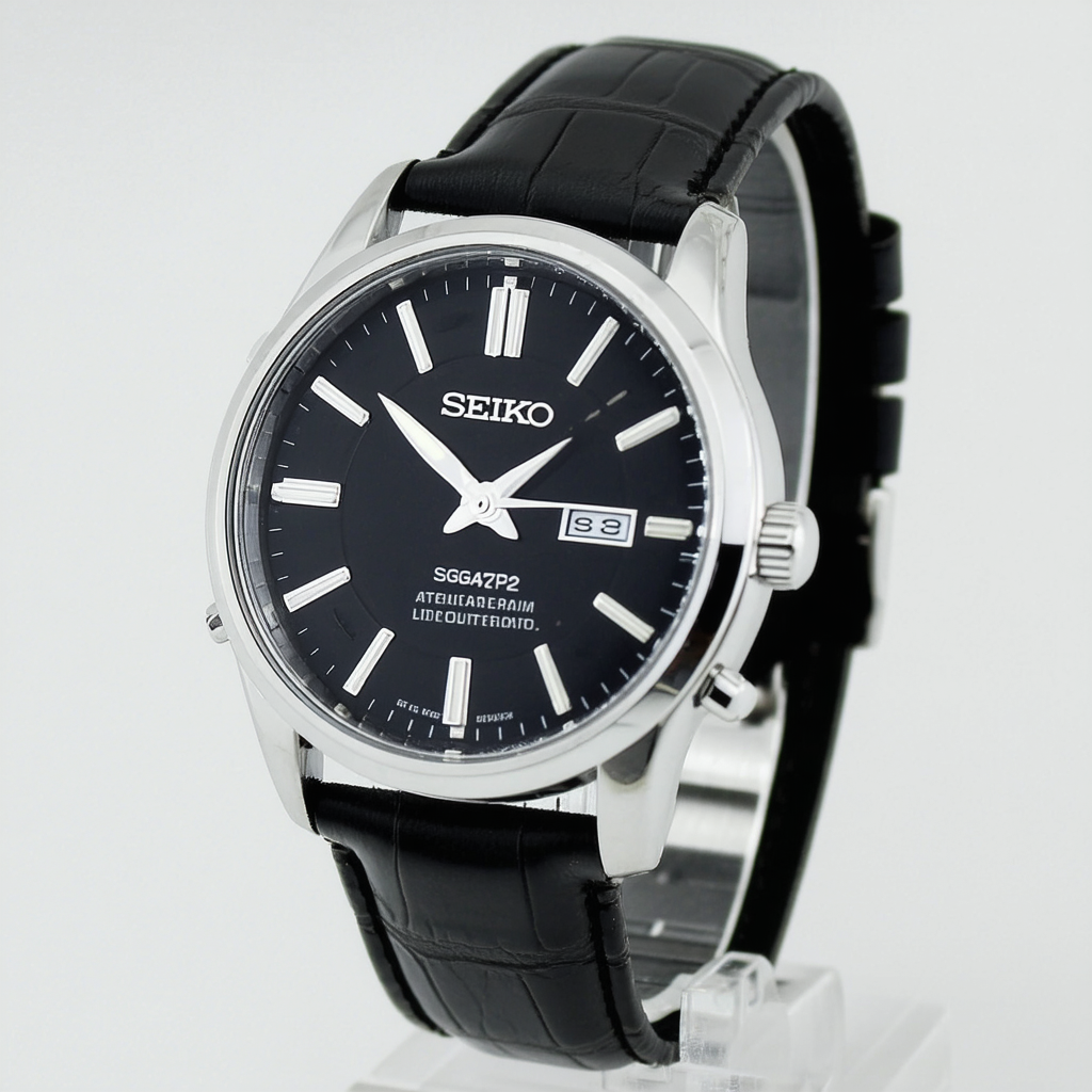 Seiko Black Dial Stainelss Steel Black Leather Mens Watch SGGA75P2
