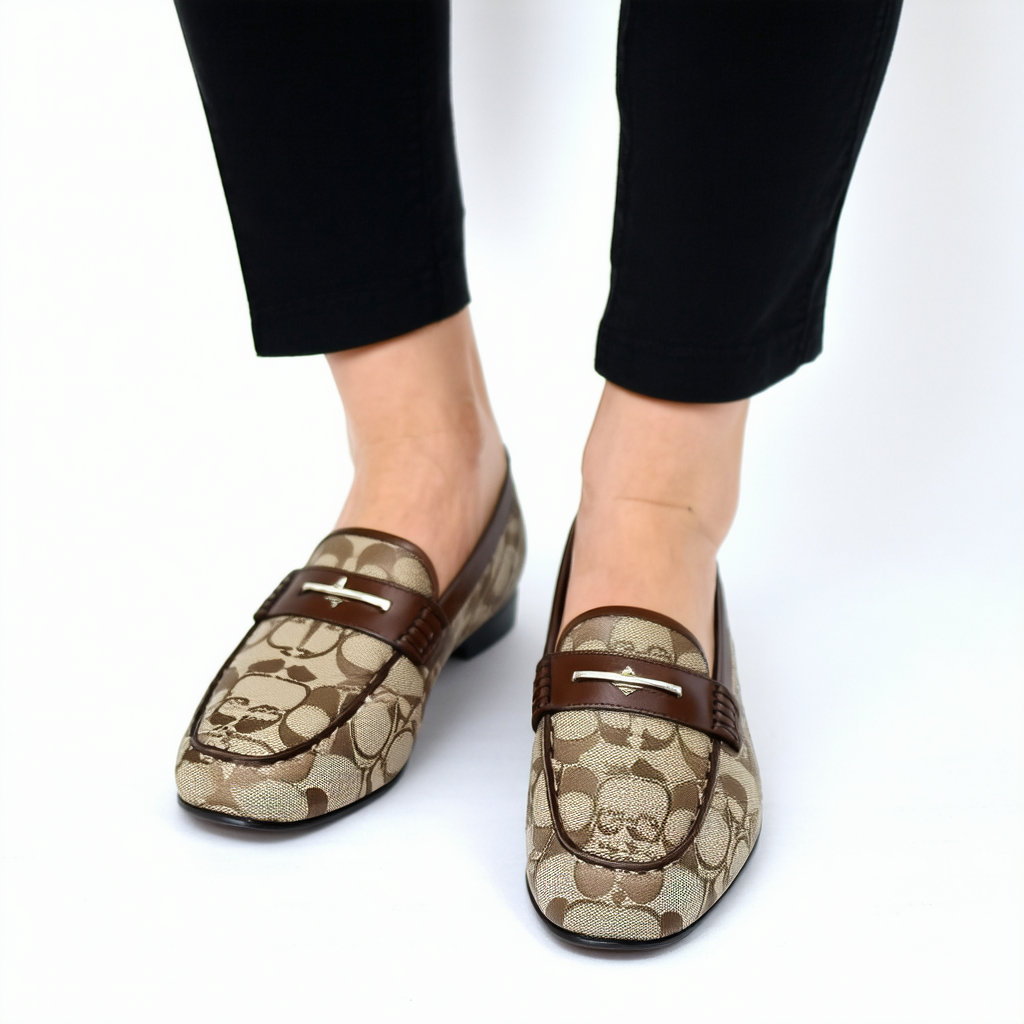 COACH Women's Fortunata Signature C Jacquard Loafers, (Khaki/Chestnut) - Size 7
