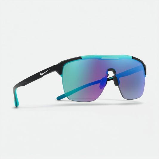 Nike Grey with Sky Blue Flash/Clear Lens Show X2 R Sunglasses, Matte Black/Turbo Green