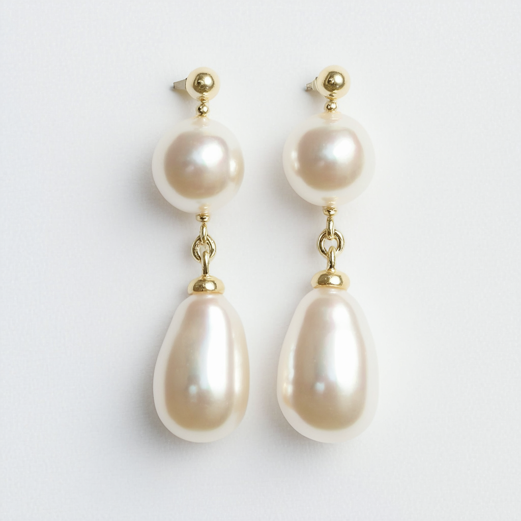 Amazon Collection Cream Simulated Pearl and Artisan Inspired Drop Earrings