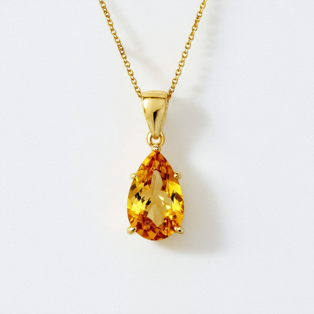 Amazon Collection 14k Yellow Gold Plated Sterling Silver Teardrop Citrine Pendant Necklace, 18.5"