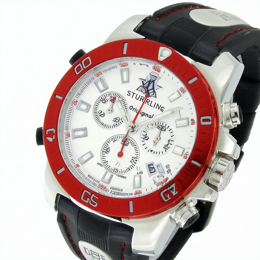 Stuhrling Original Men's 300.332T664 Admiral Swiss Quartz Chronograph Red Bezel Watch
