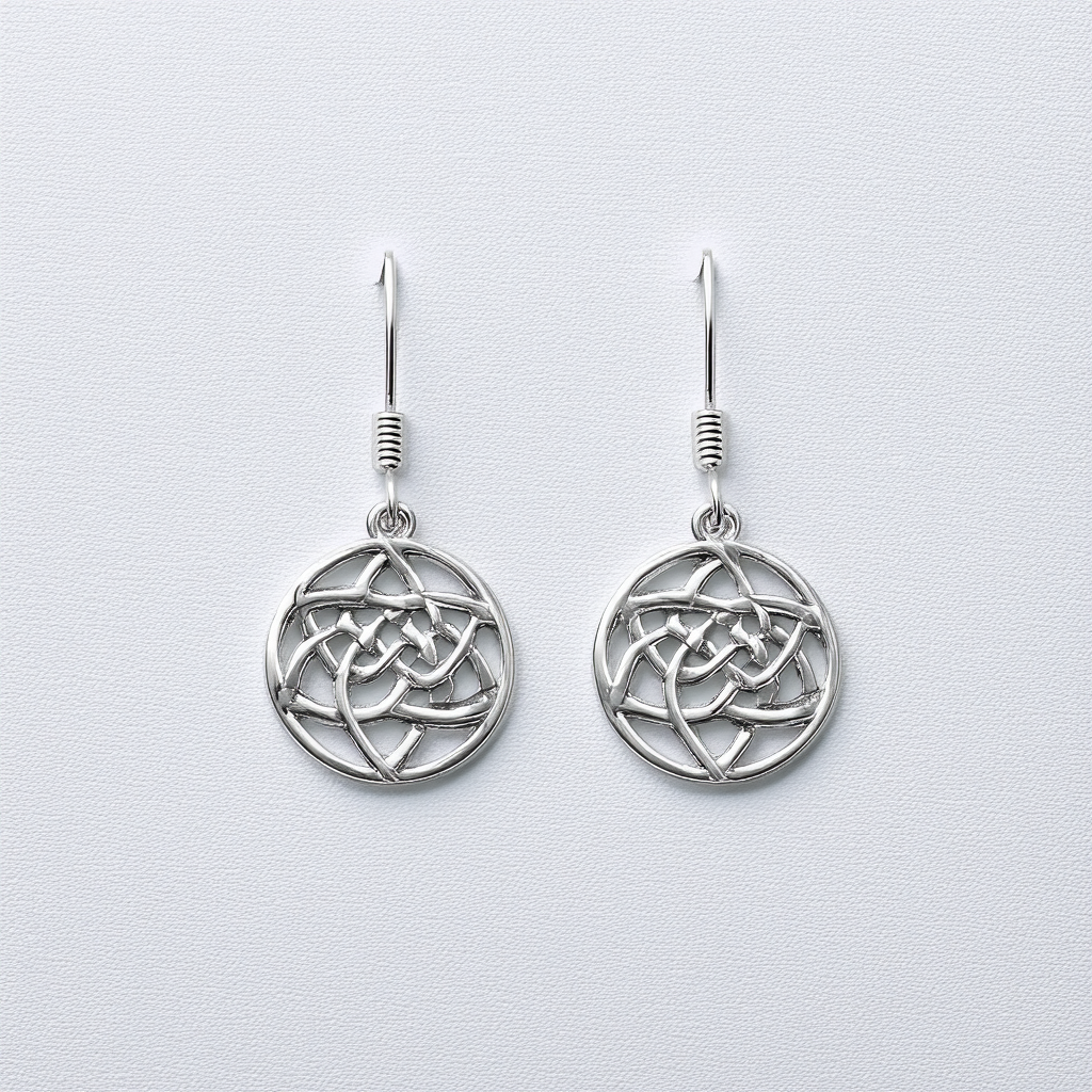 Amazon Collection Sterling Silver Small Cut-Out and Etched Celtic Circle Drop Earrings