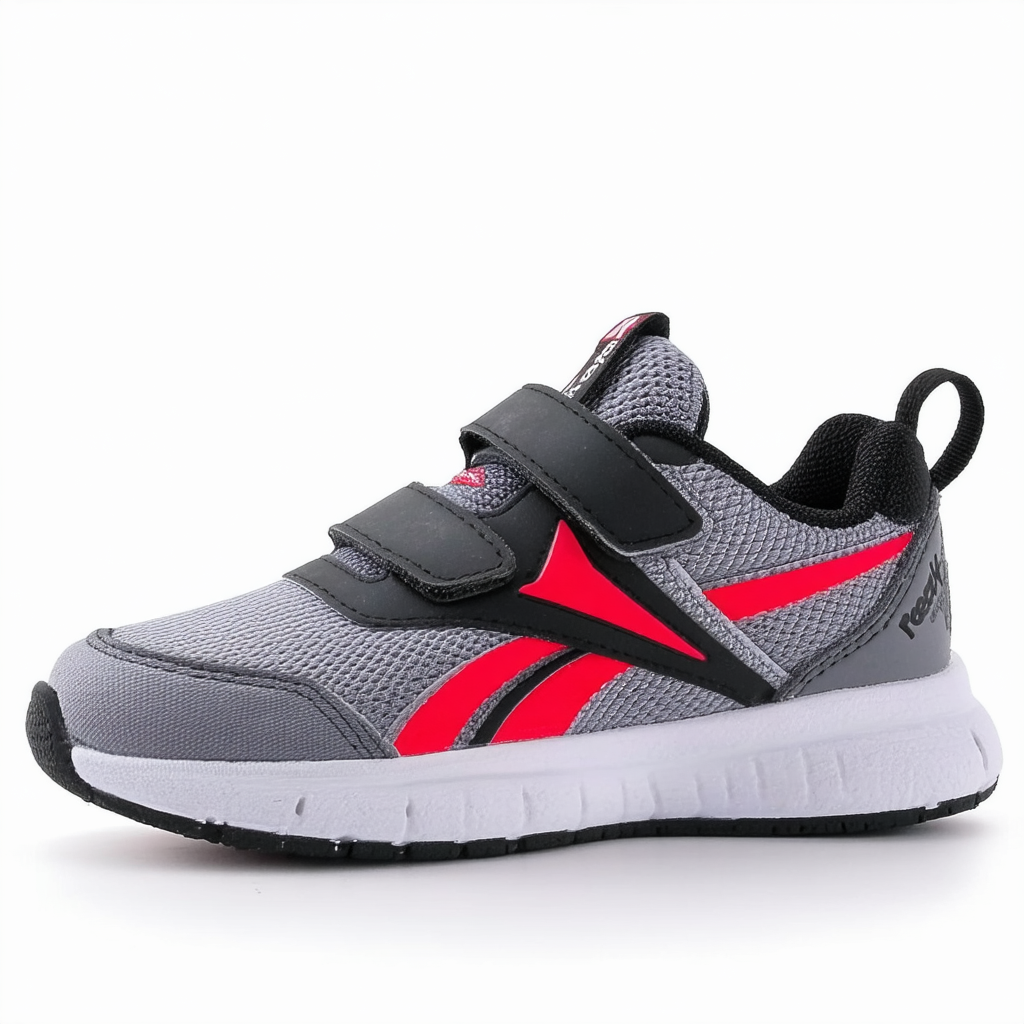 Reebok Unisex-Kid's Royal Dash N Drill Sneaker, Flat Grey/Flash red/Black, 2.5 M US Little Kid