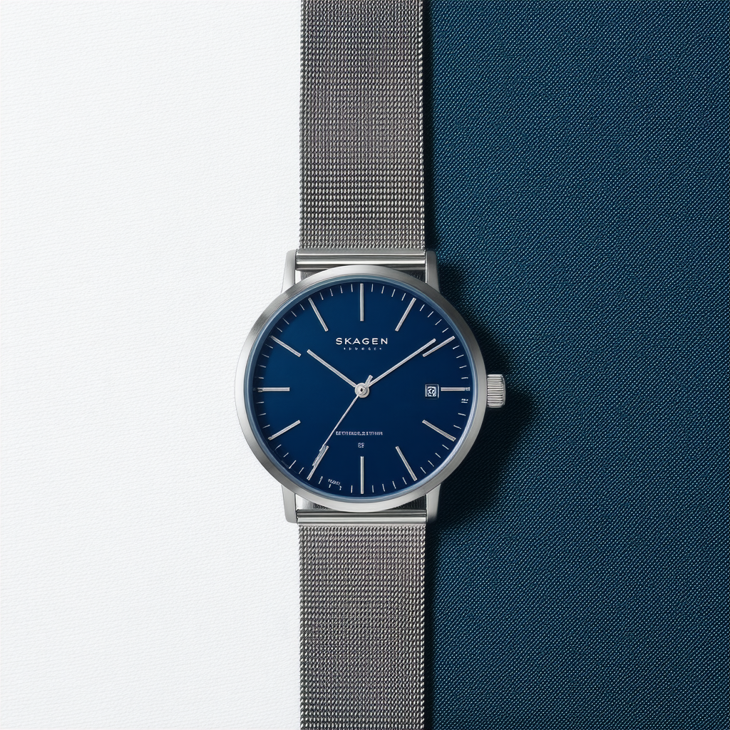 Skagen Men's 694XLTTN Titanium Collection Gray Mesh Stainless Steel Blue Dial Watch