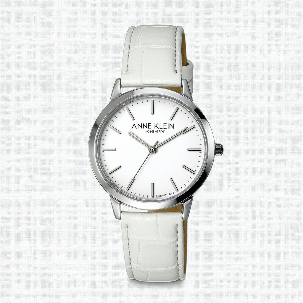 Anne Klein AK Women's 10/9887MPWT Leather Silver-Tone Easy-to-Read White Leather Strap Watch