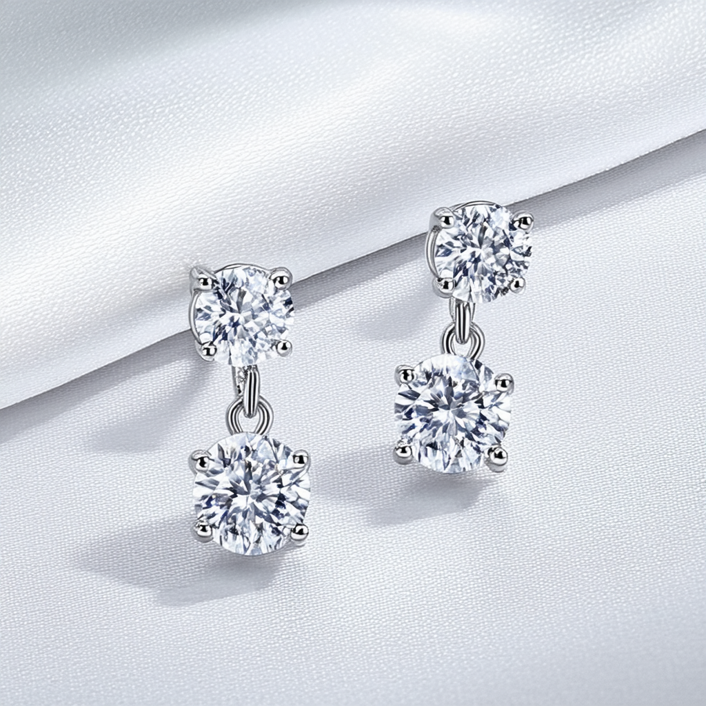 Amazon Collection 925 Sterling Silver AAA Cubic Zirconia Round Bezel Wire Drop Dangle Earrings
