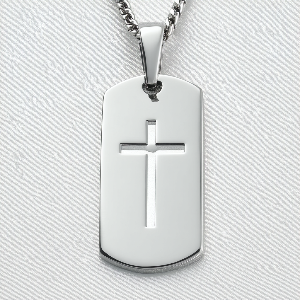 Sterling Silver Cross ID Tag Pendant by Bob Siemon, 18"