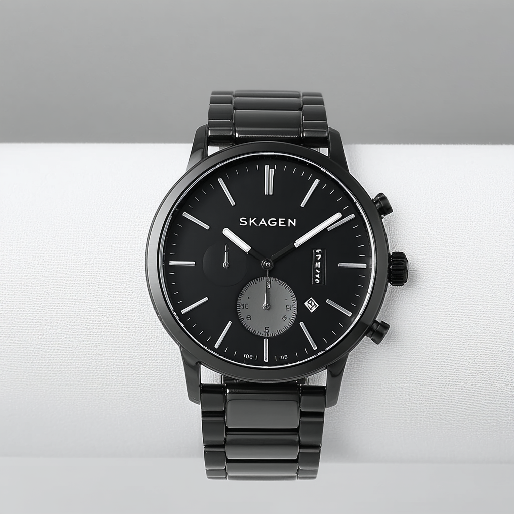 Skagen Men's H04LSLB Hiro Quartz 3 Hand Date Stainless Steel Black Watch