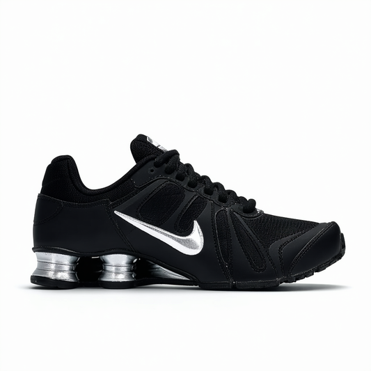 NIKE Womens Shox Junior Running Shoes Black Metallic Silver 454339 020