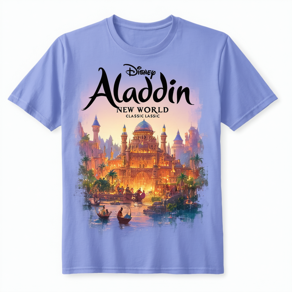 Disney Men's Aladdin New World Classic Logo Poster Graphic T-Shirt