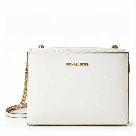Michael Kors Jet Set Travel Large Ew Crossbody Saffiano Leather 18K, Color Optic White