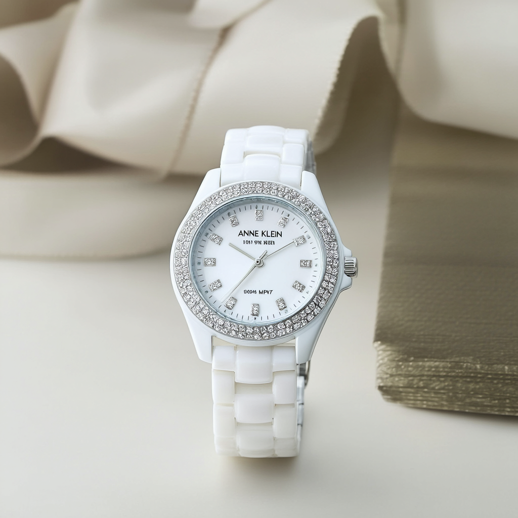 Anne Klein Women's 10/9417MPWT Premium Crystal-Accented White Ceramic Bracelet Watch