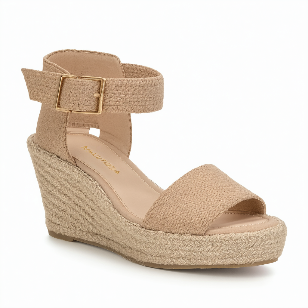 Nautica Women's Espadrille Mid Wedge Sandals With Fashion Buckle-Valeria Mid-Natural-9.5