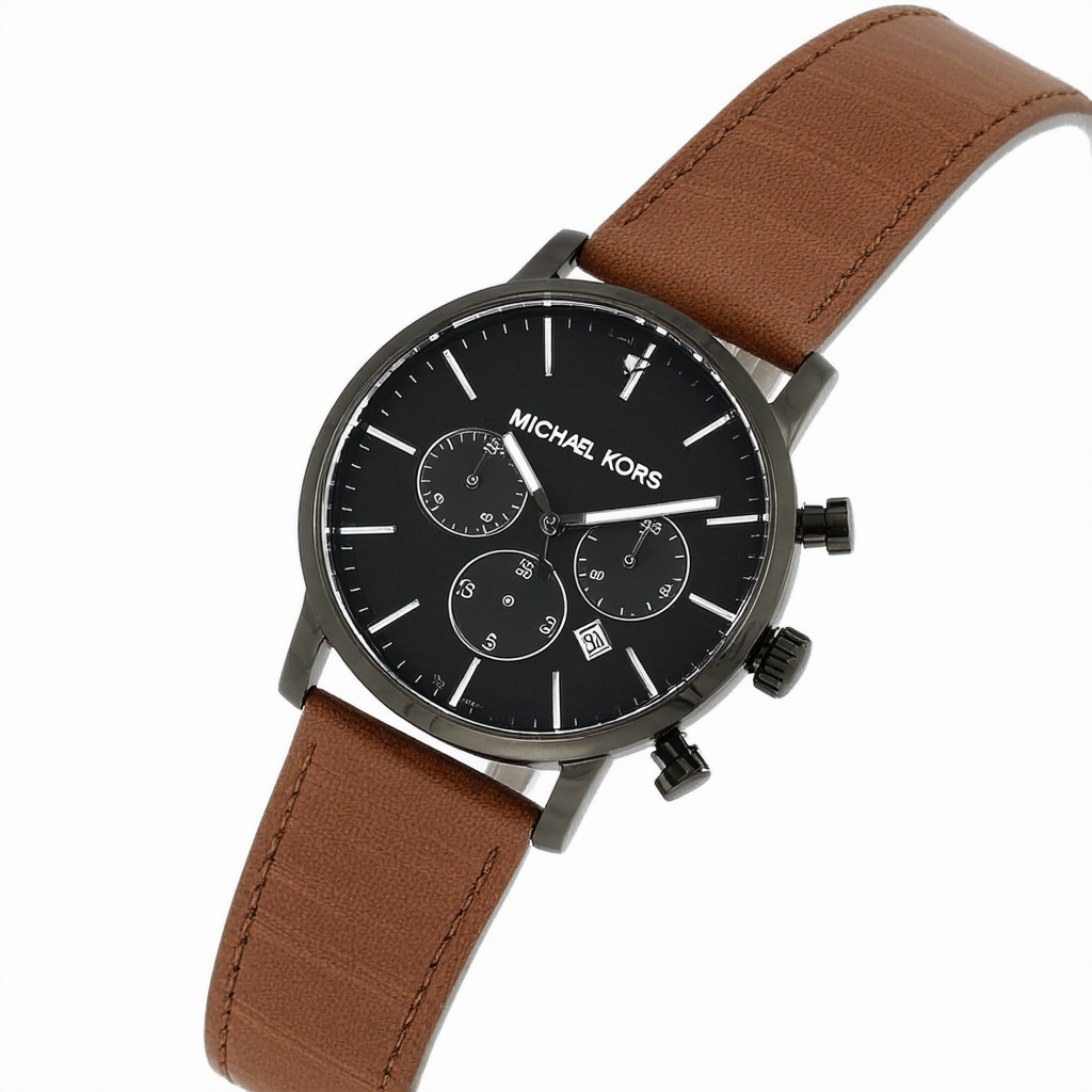 Michael Kors Hanger Black Dial Brown Leather Chrono Quartz Men's Watch MK7069