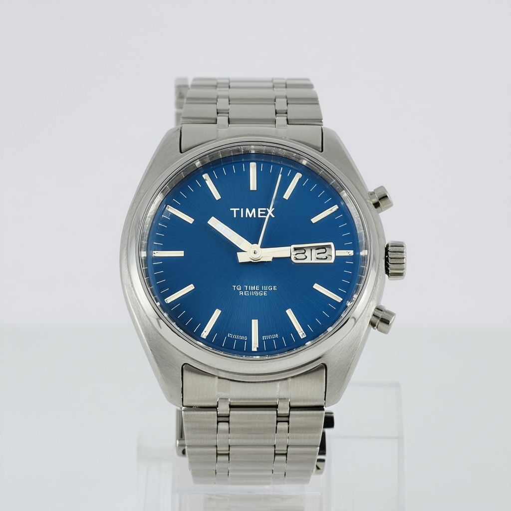 Timex 38 mm Q Timex Reissue Stainless Steel Case Blue Dial Stainless Steel Bracelet