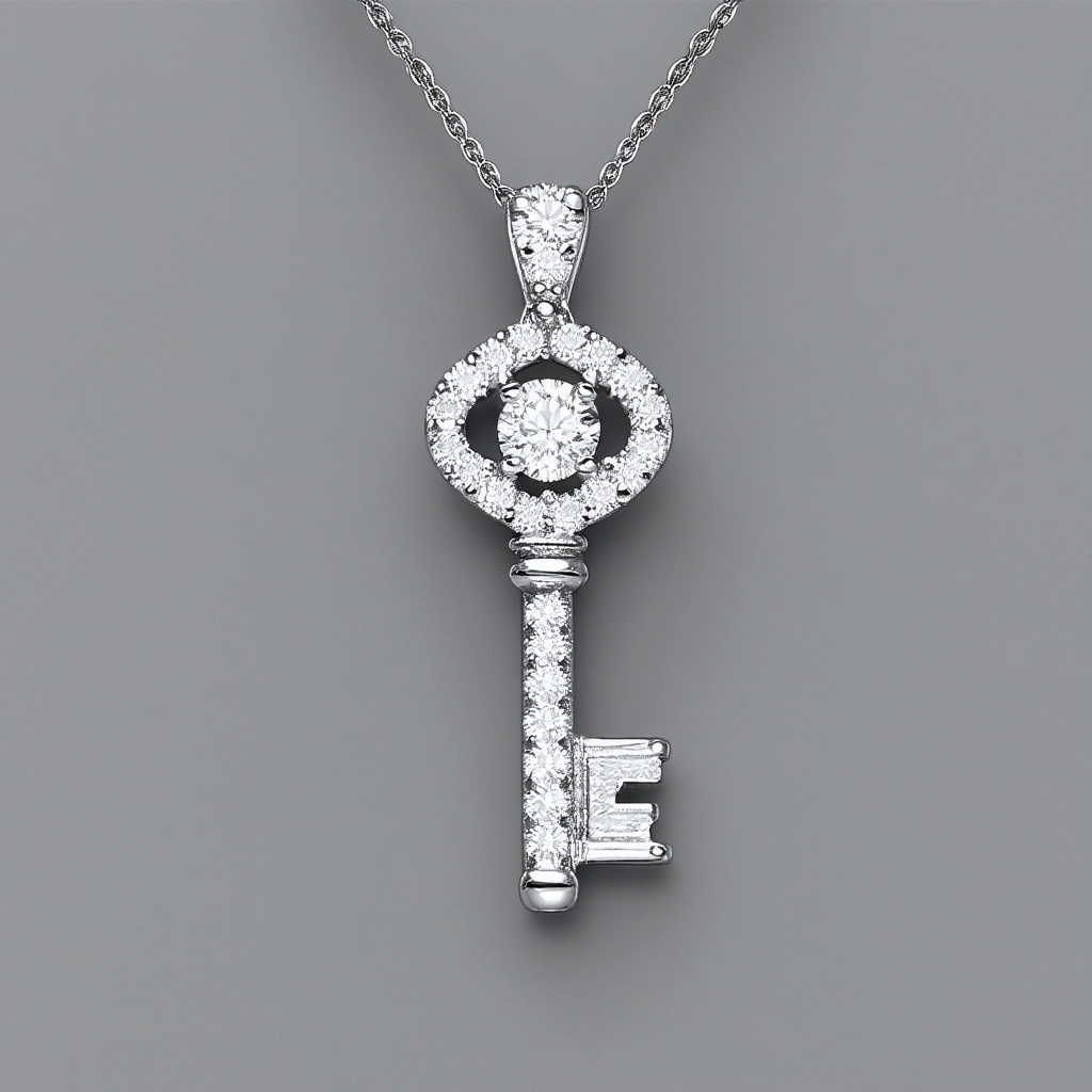 Amazon Collection 10k White Gold Diamond Key Pendant (1/10 cttw, I-J Color, I2-I3 Clarity)