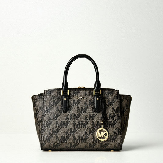 Michael Kors Bedford Medium Monogram Jacquard Satchel Black Black