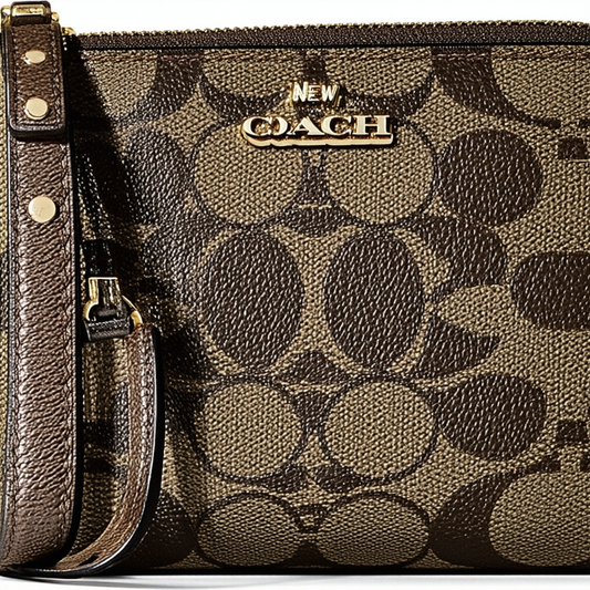 New Coach 52462b Signature L-zip Wristlet Wallet in Brown