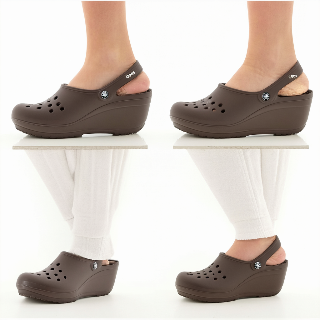 crocs Women's 14700 A-Leigh Closed T Wedge Pump,Espresso/Walnut,7.5 M US