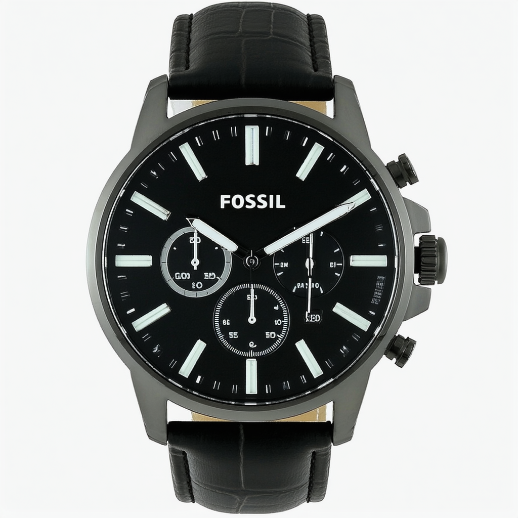 Fossil Men's AM4341 Black Leather Strap Black Analog Dial Watch
