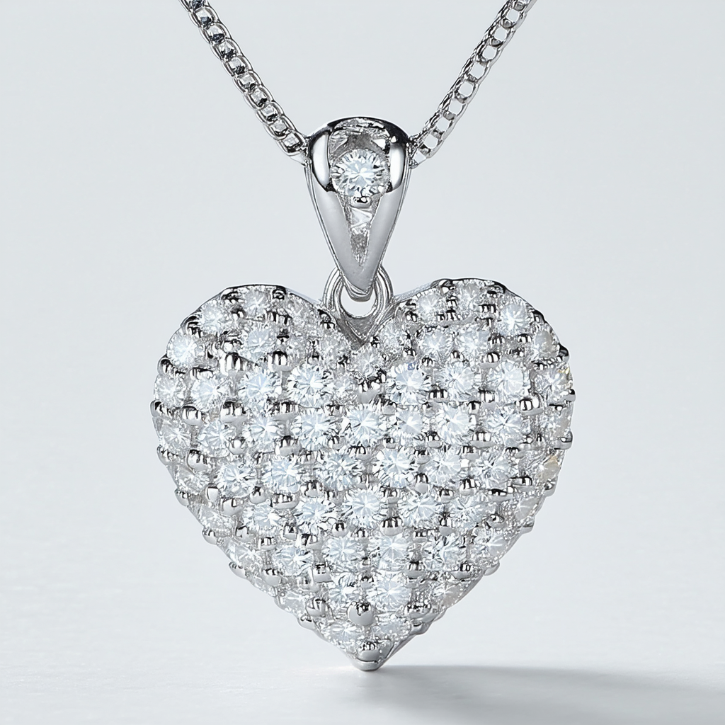 Amazon Collection Platinum Plated Sterling Silver Cubic Zirconia Heart-Shaped Pendant Necklace, 18"