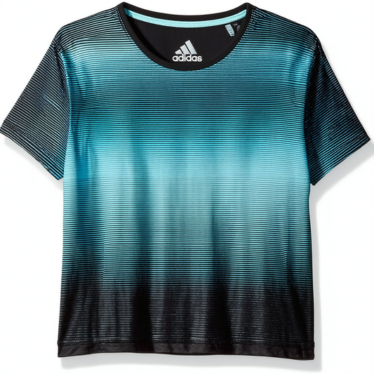 adidas Girls' Big Short Sleeve Scoop Neck Tee T-Shirt, Black Linear Ombre, X-Large