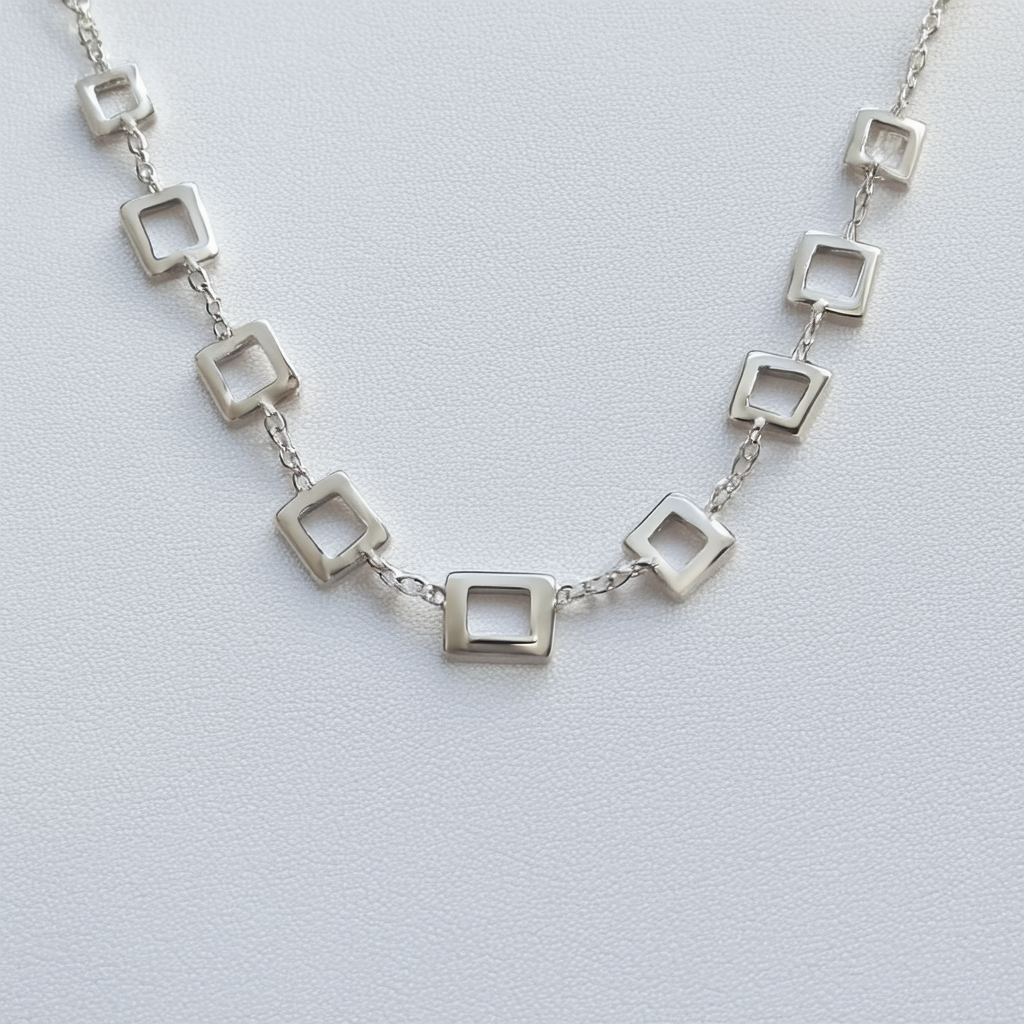 Amazon Collection Sterling Silver Open Squares Link Necklace, 18"