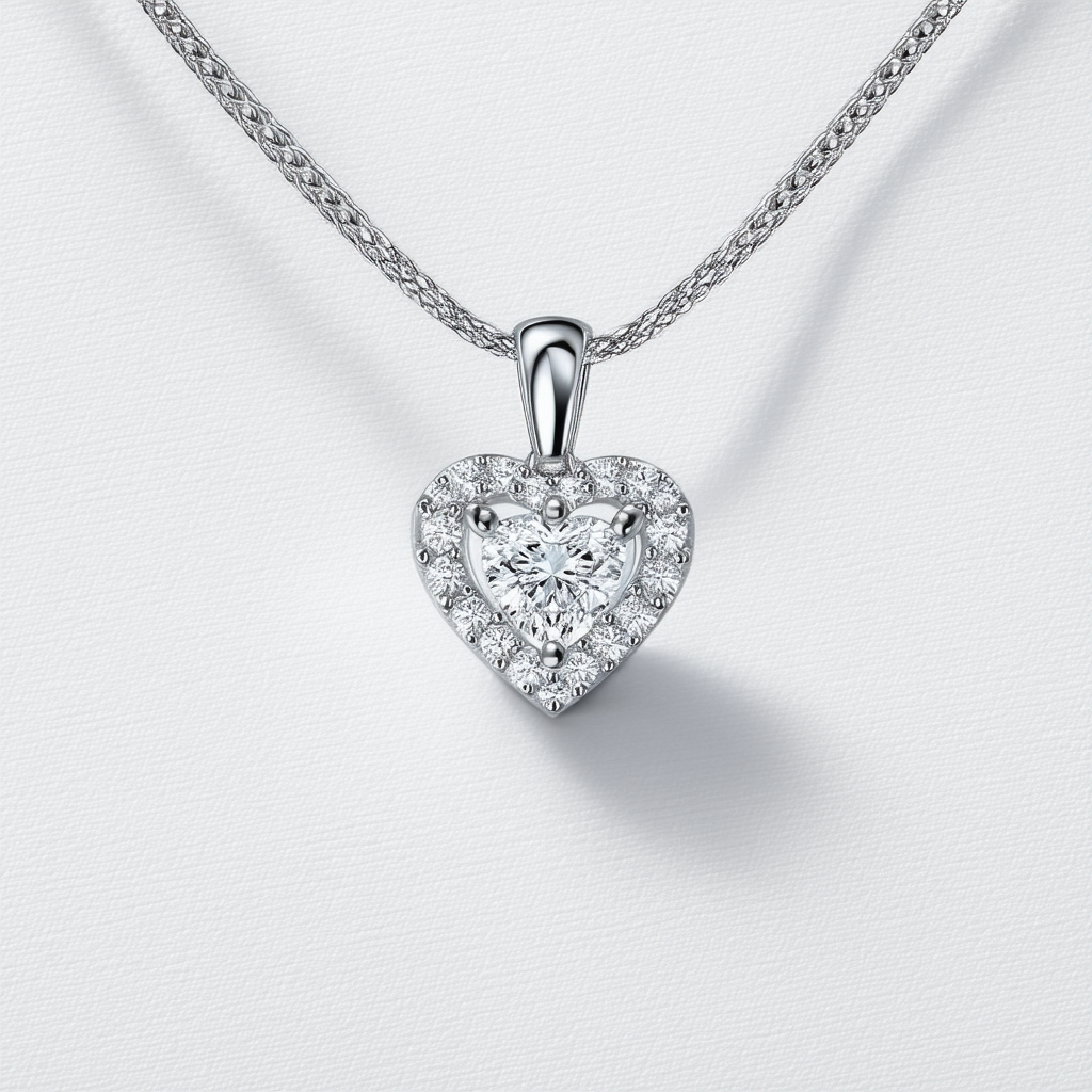 Amazon Collection Silver Heart Diamond Pendant Necklace (1/10 cttw, I-J Color, I2-3 Clarity)