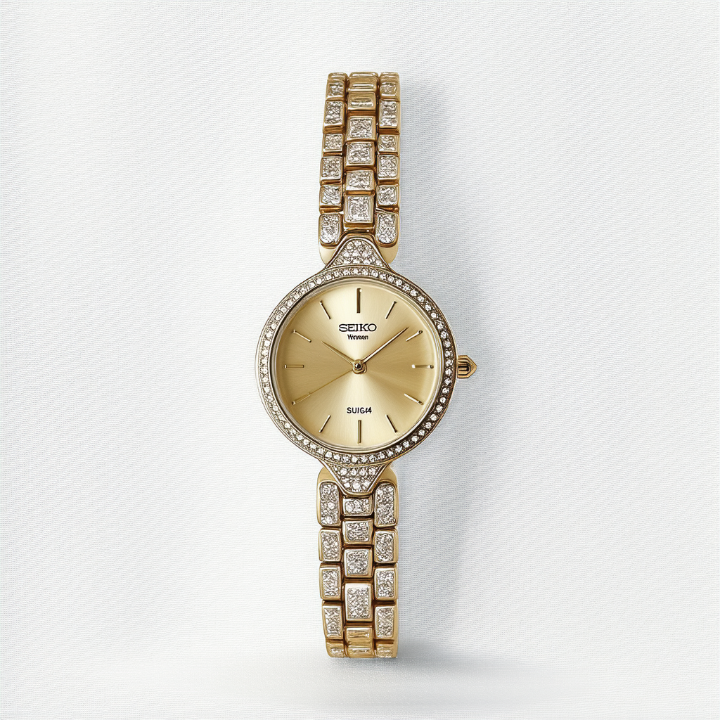 Seiko Women's SUJG34 Crystal Bangle Champagne Dial Watch