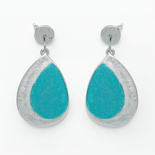 Nine West "Fruit Punch" Silver-Tone Teal Colored Teardrop Earrings