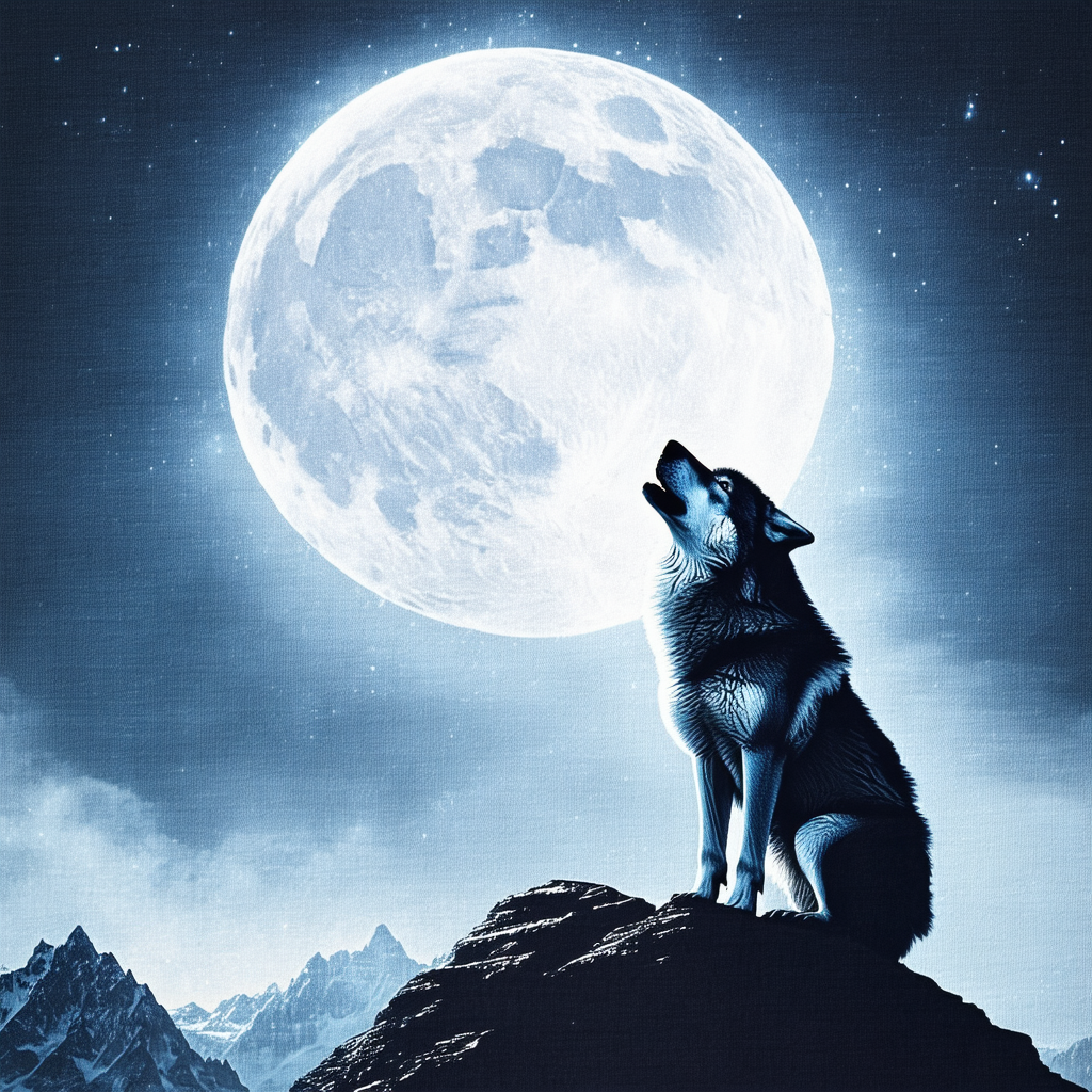 The Mountain Howling Wolf with Moon 100% Cotton Unisex T-Shirt - Eclipse