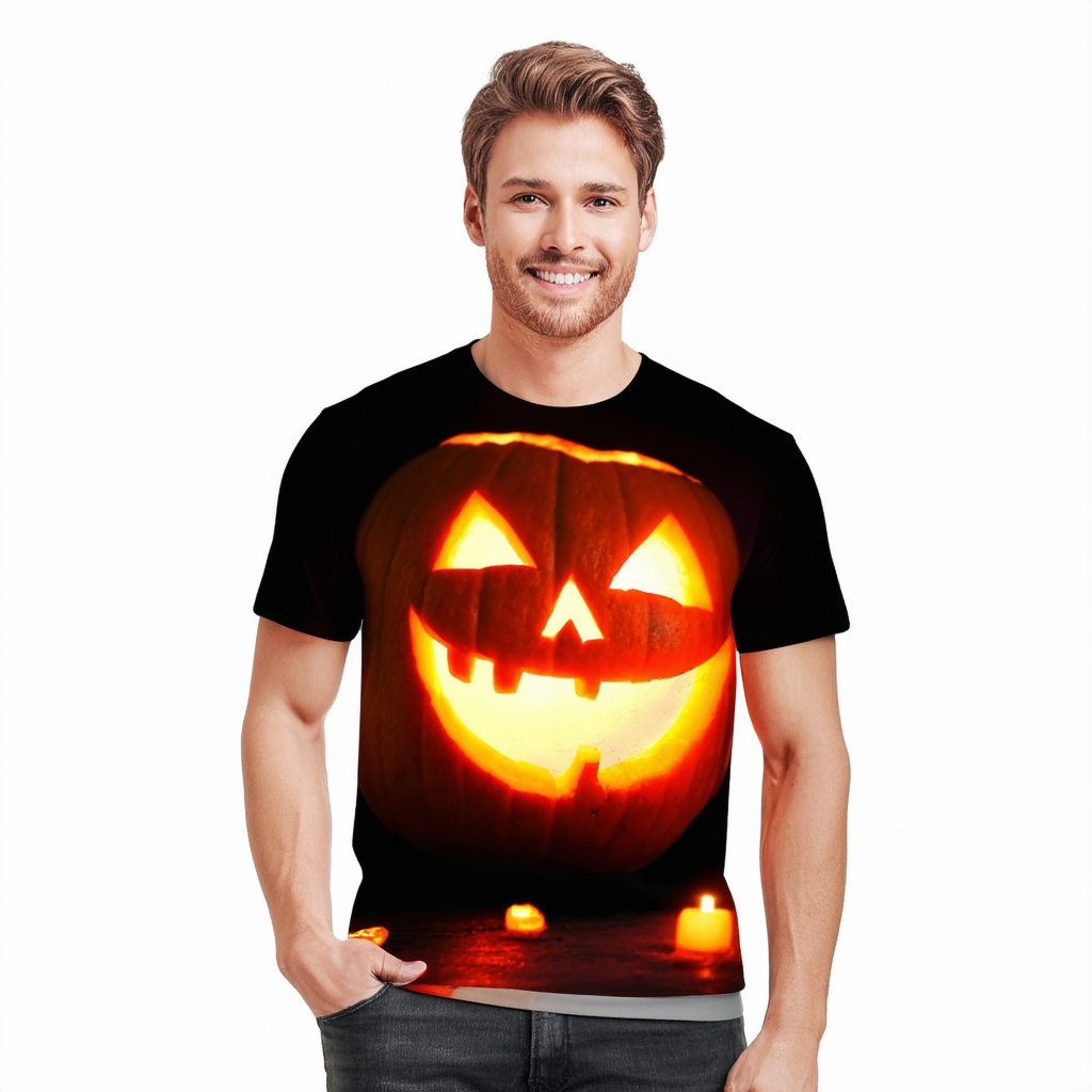 Unisex T-Shirt Scary Halloween Pumpkin Face Jack O Lantern [#972]