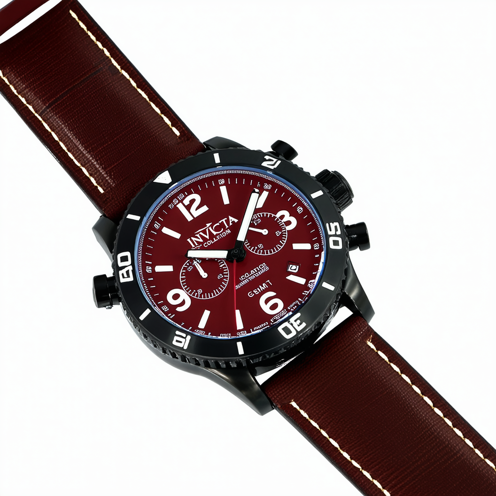Invicta Coalition Forces GMT Burgundy Dial Rifle Leather Mens Watch 12686