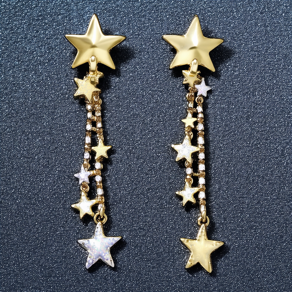 Betsey Johnson "Stargazer" Mixed Star Linear Drop Earrings