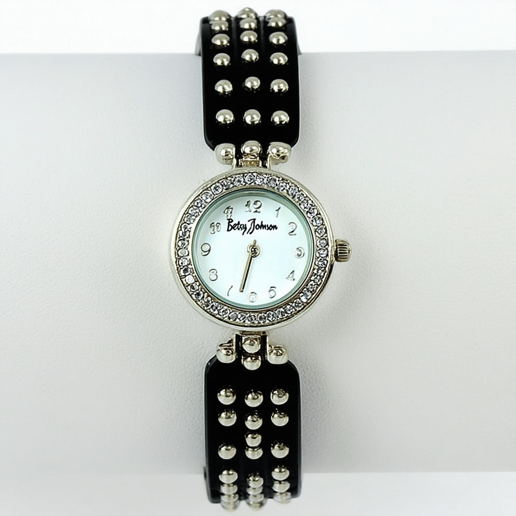 Betsey Johnson Women's BJ4051 Black Studded Half Bangle Watch