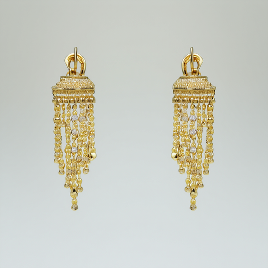 14k Yellow Gold Italian Multi-Strand Chandelier Dangle Earrings