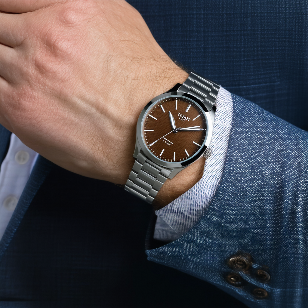 Tissot mens Gentleman Quartz Stainless Steel Dress Watch Brown T1274101603101