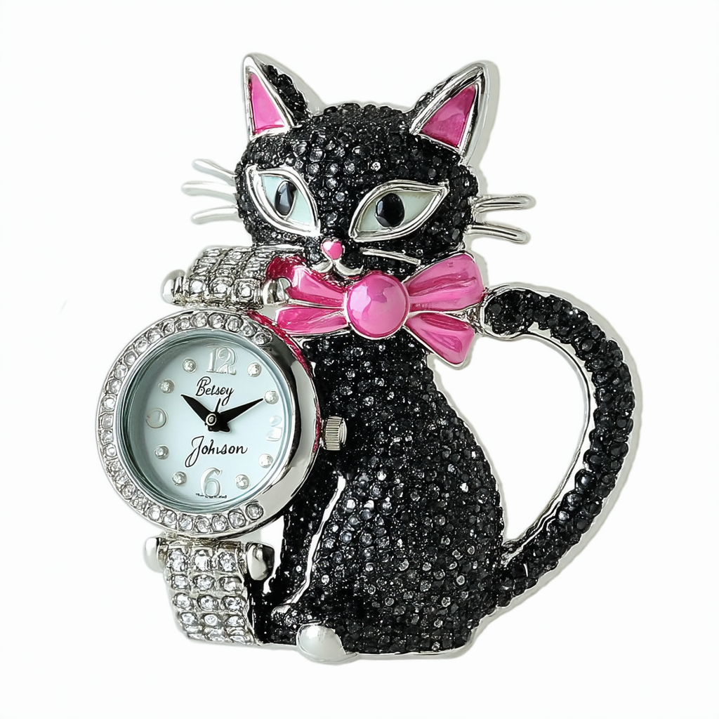 Betsey Johnson Black Cat Silver Bling Watch BJ00048-22