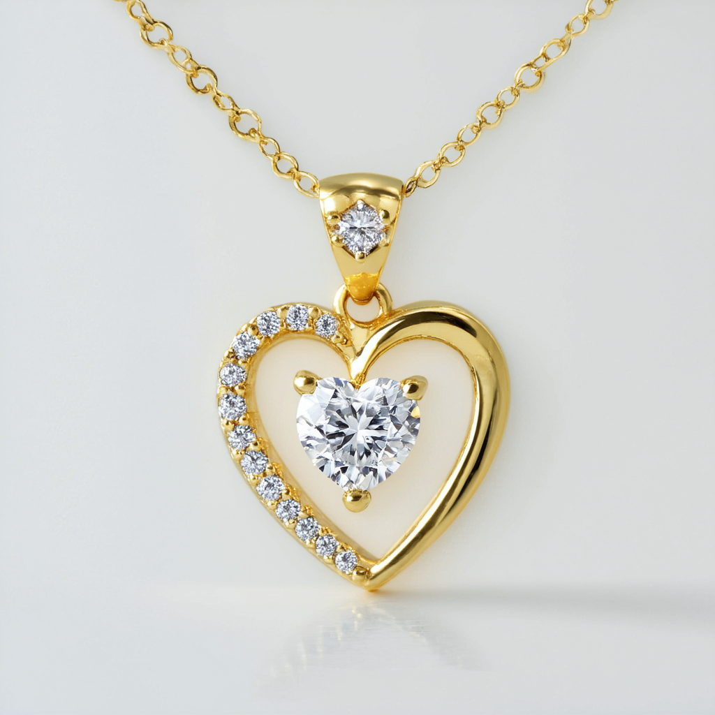 Amazon Collection 10k Yellow Gold Swarovski Zirconia Heart Pendant Necklace 18"