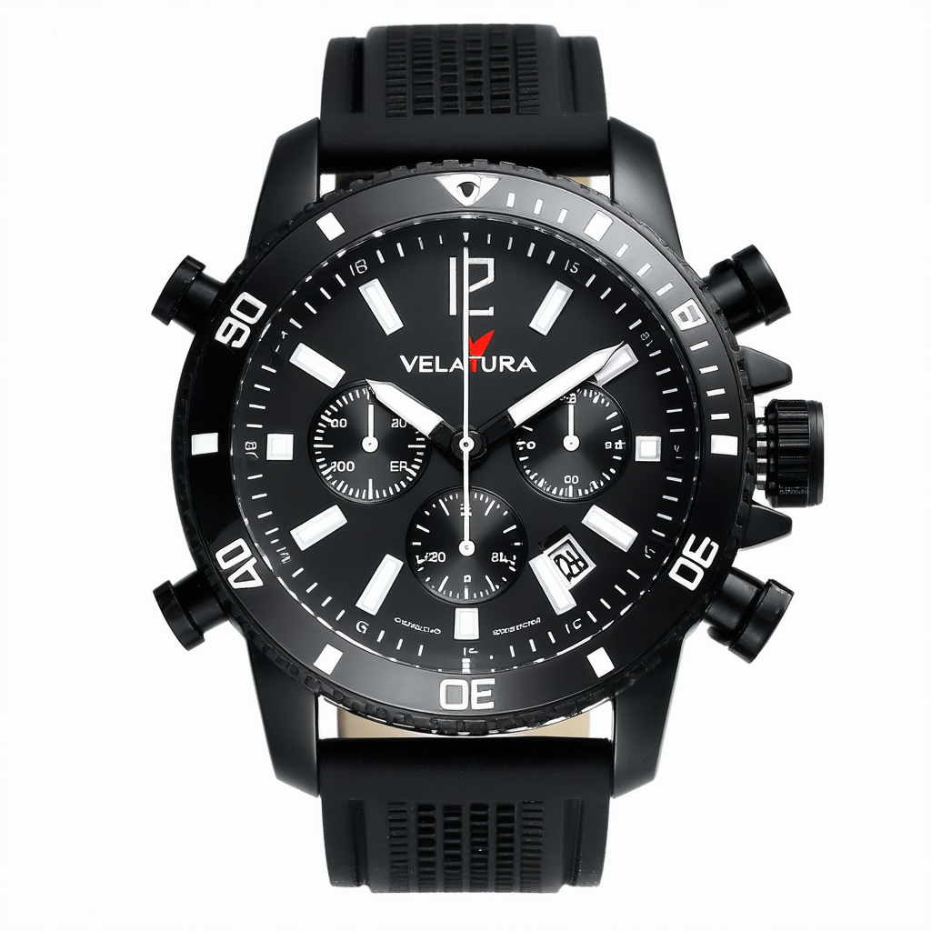 Velatura Alarm Chronograph Black Dial Rubber Strap