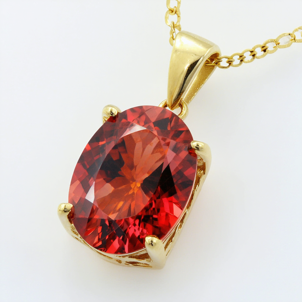 Amazon Collection 10k Yellow Gold Created Padparadscha Pendant