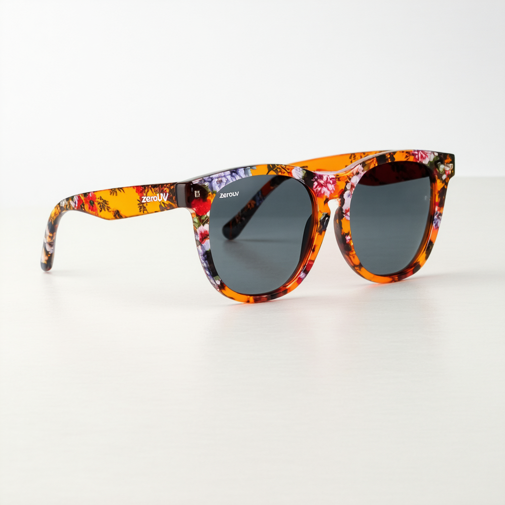 zeroUV Designer Tonal Floral Print Horn Rimmed Sunglasses (Orange)
