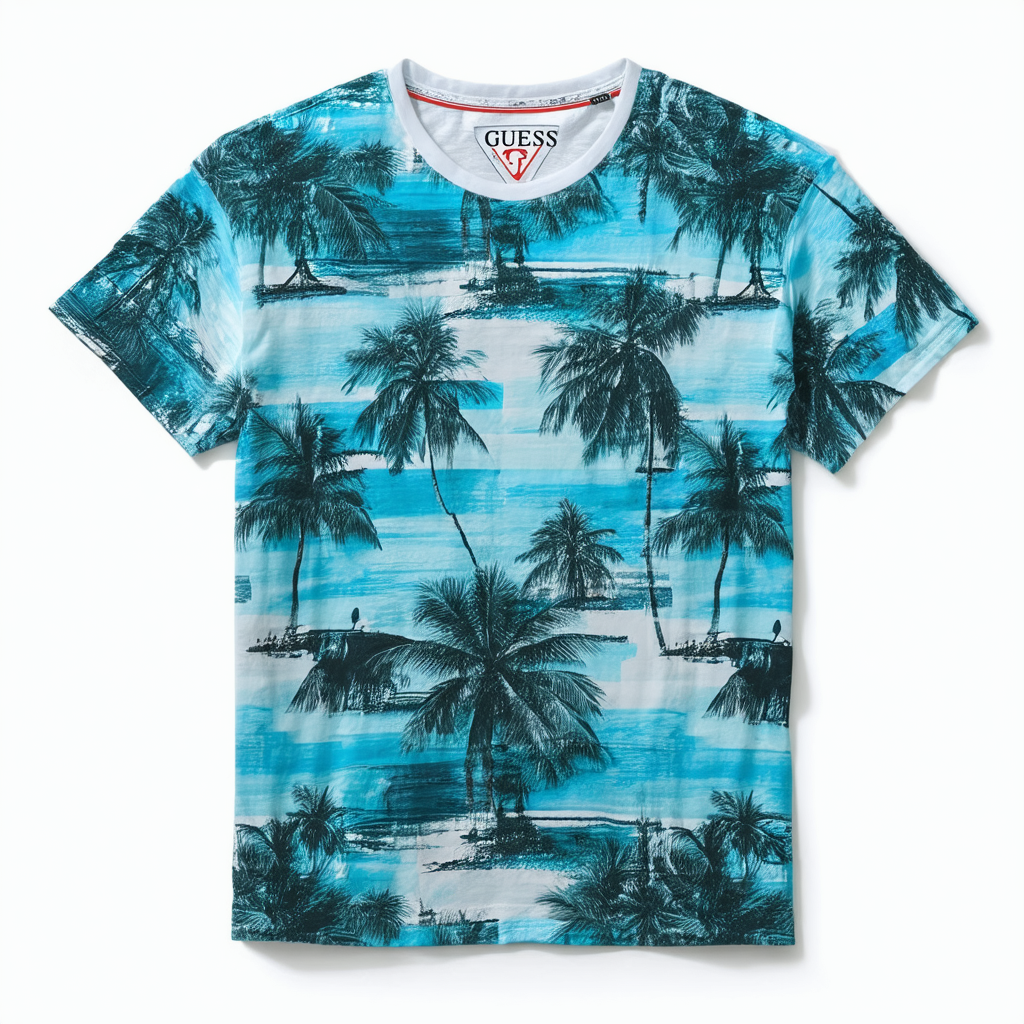 GUESS Men's Short Sleeve Basic Resort Collage Tee