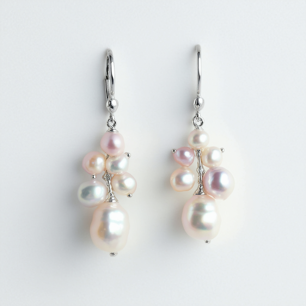 Amazon Collection Freshwater Cultured Pearl Cluster Drop Sterling Silver Earrings
