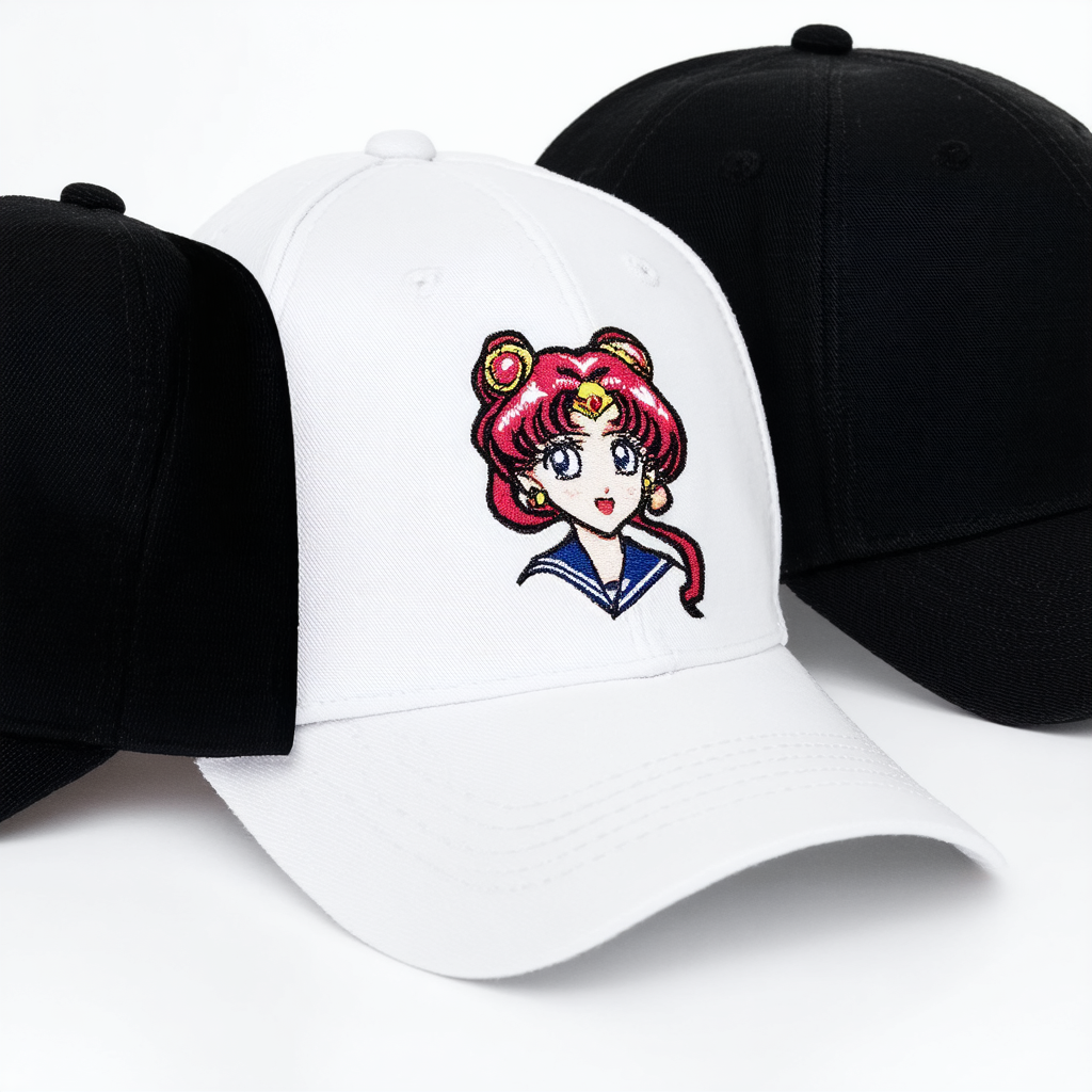 Sailor Moon Embroidered Character Emblems Pigment Dye Adjustable Hat Black